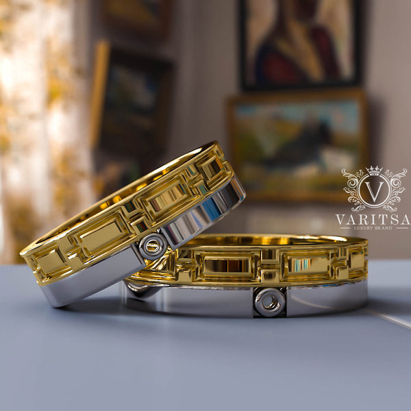 Two Tone Gold His & Hers Wedding Bands - 01BU06